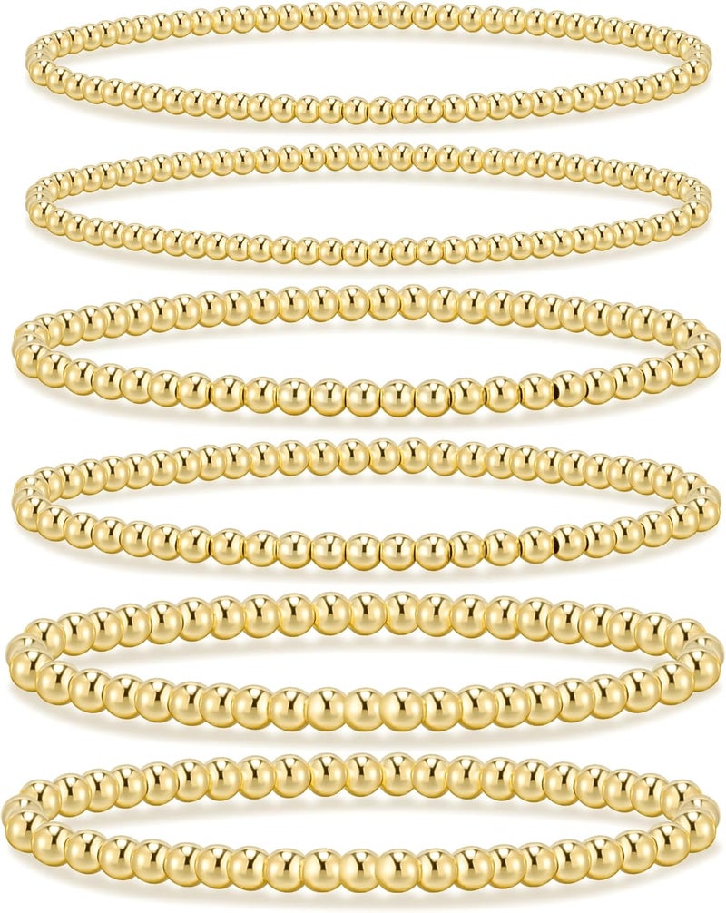 adoyi Gold Bracelets for Women Waterproof, 14K Gold Plated Beaded Strand Bead Ball Bracelets stack Adjustable Jewelry Set for Gifts - Image 1